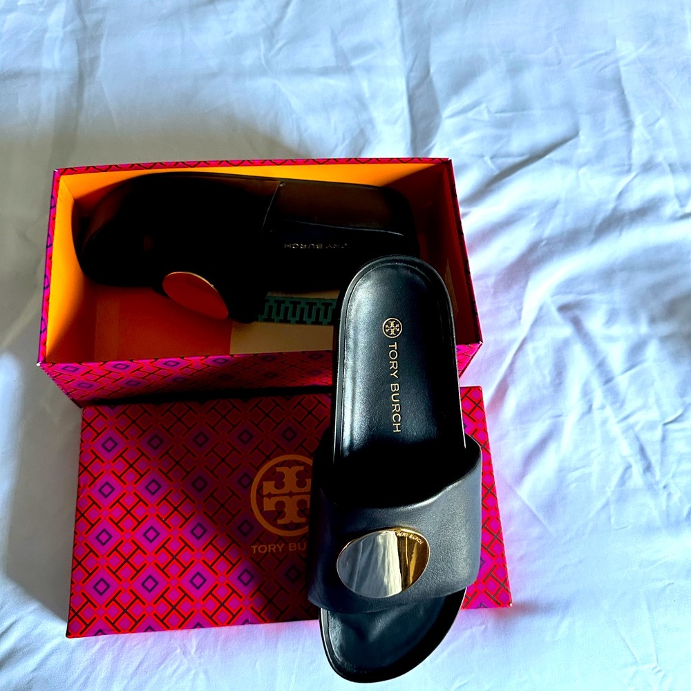 Tory Burch Perfect Black Patos Napa Leather Slide